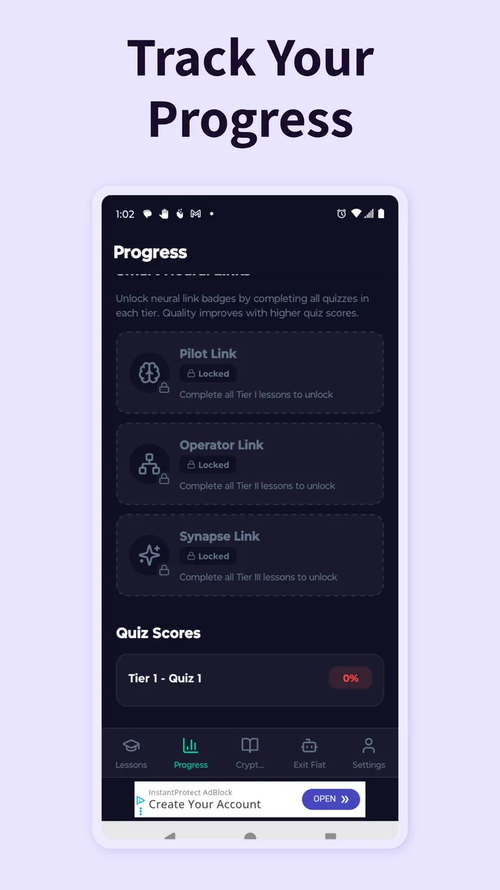 App screenshot showing detailed progress tracking